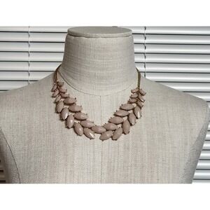 H&M Bib Necklace Mauve Marquise Resin Gold Tone Neutral Statement Piece